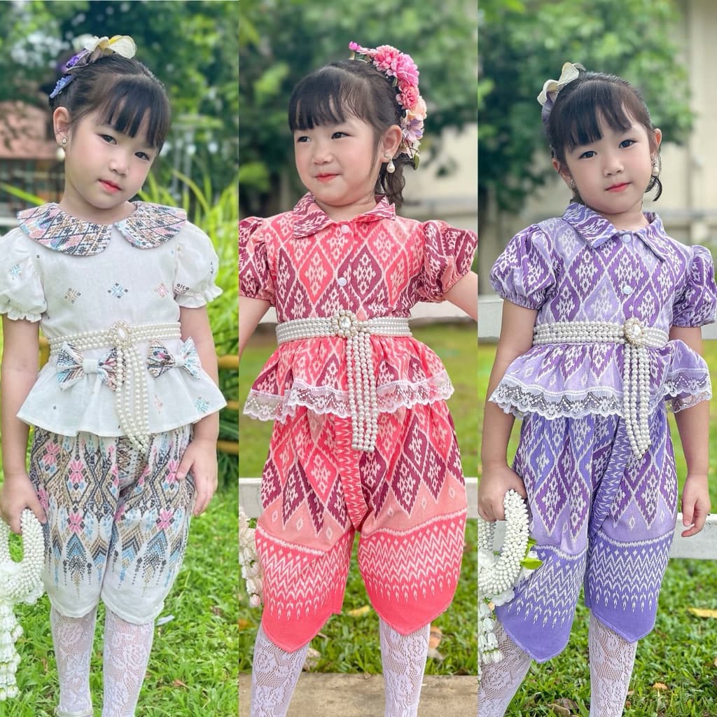ชุดไทยเด็กผู้หญิง รุ่นโจมกระเบน ผ้าฝ้าย 1-5ปี รูปที่ 1