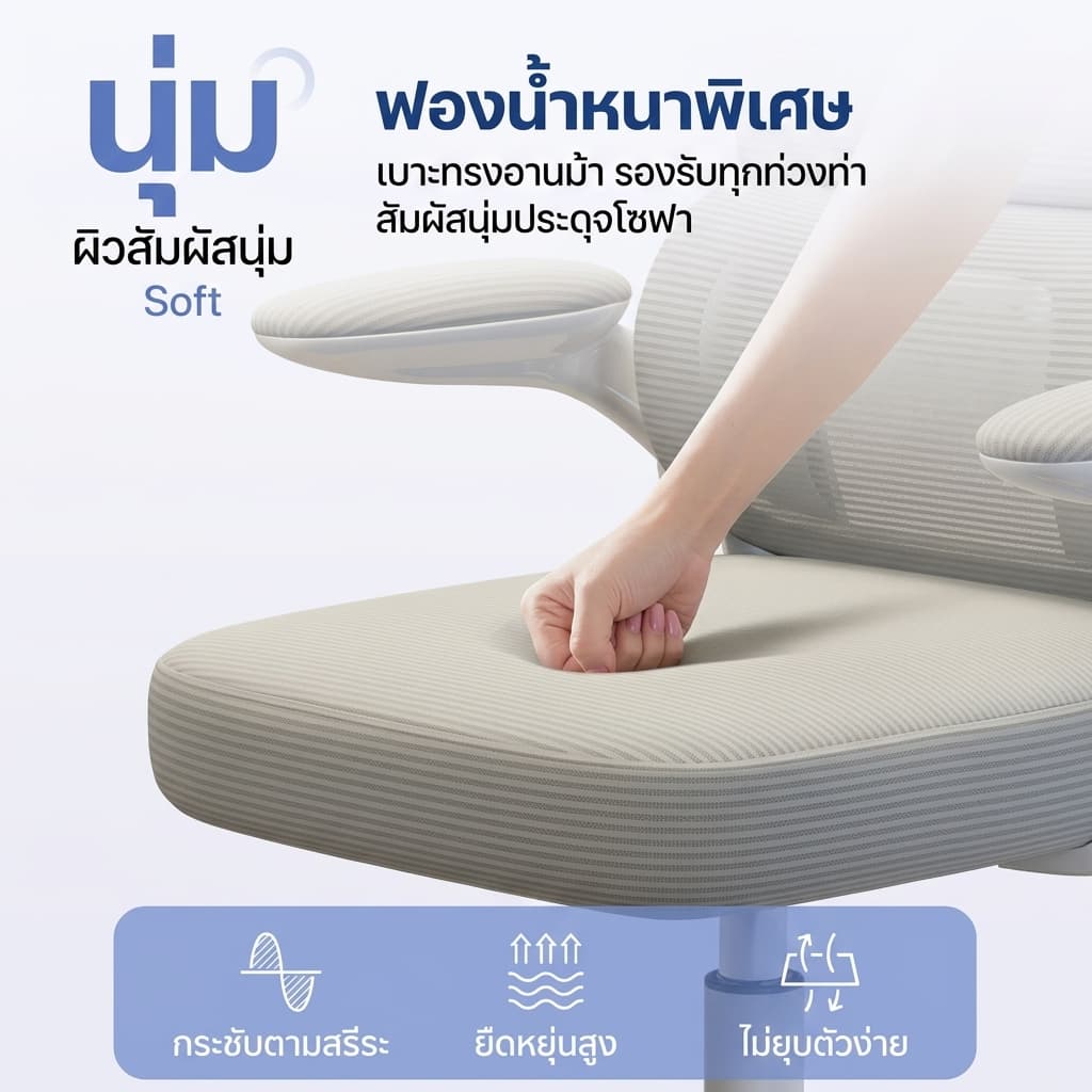 รองรับเอวอัตโนมัติET เก้าอี้ทํางาน เก้าอี้สุขภาพ ไม่เมื่อยล้าหลังนั่งยาว สีดำ/สีเทาergonomicchair รูปที่ 7