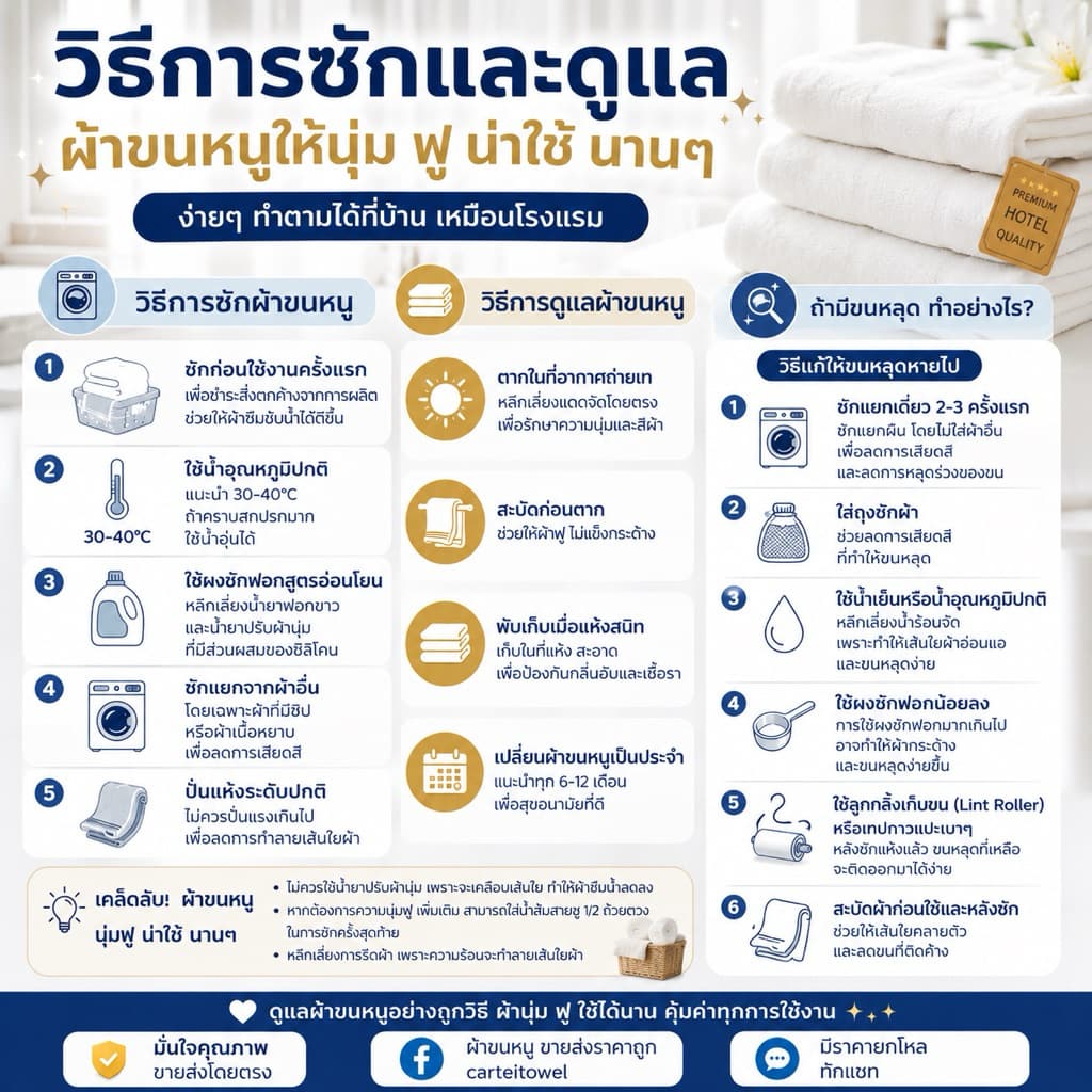 ผ้าขนหนู ผ้าเช็ดตัวโรงเเรม หนานุ่ม ซับน้ำ แห้งไว cotton งานไทย แพคคู่2ผืน รูปที่ 9