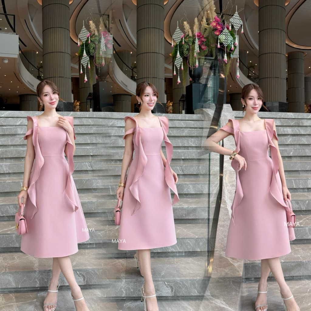 เดรสสั้นไปงาน ชุดไปงาน s-3xlผ้าอัดกาวอยู่ทรงสวย MAYA ดูแพง G153 สะโพกฟรี รูปที่ 4