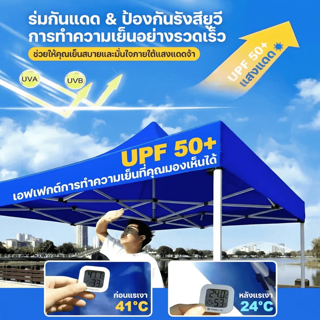 เต้นท์ขายของ เต็นท์พับพับเก็บได้ ไม่ต้องติดตั้ง ร่มใหญ่ตลาดนัด เต๊นท์สนาม เต็นท์จอดรถ รูปที่ 5