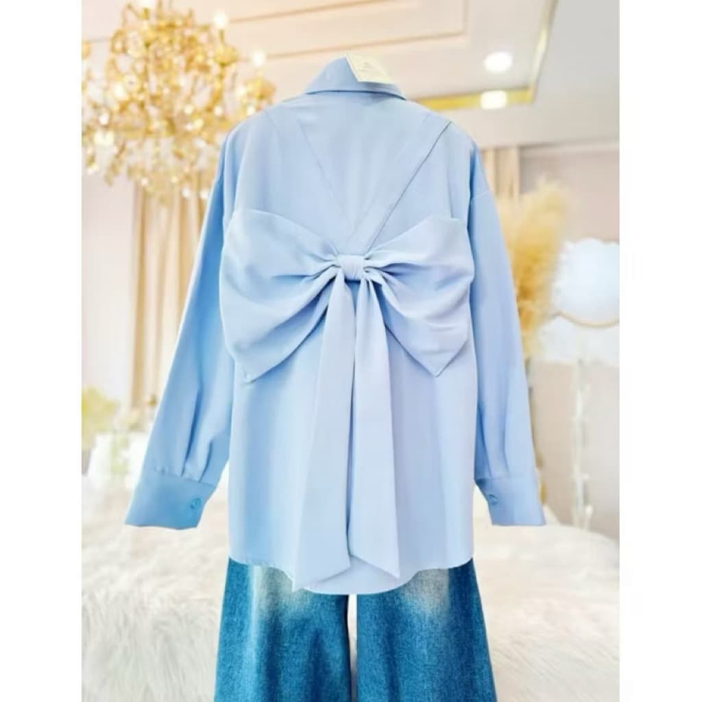 เสื้อเชิ้ตแขนยาว !! ผูกโบว์หลัง สีสดใส Over size รูปที่ 6