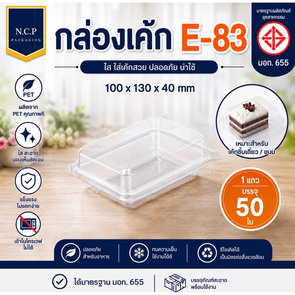 กล่องเบเกอรี่ใสแซนวิช/ใส่ขนม E-83 1แพค50ใบ รูปที่ 1