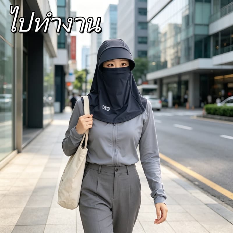 หมวกกันแดด360° มีหน้ากาก ปีกกว้าง สีพื้น ดำ/เทาอ่อน กันรังสีUV ระบายอากาศดี เหมาะงานกลางแจ้ง ท่องเที่ยว รูปที่ 7
