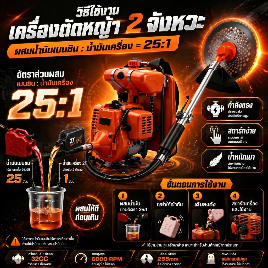 REAIM เครื่องตัดหญ้า2 แถมฟรีหัวตัดหญ้าจังหวะ 52 ซีซี 1200รอบต่อนาที สายสะพายไหล รูปที่ 2