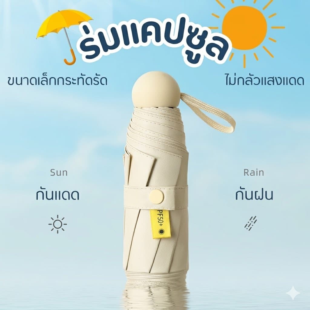 ⛱ ร่มแคปซูล ร่มพับ ร่มสีมินิมอล กัน UV ไซส์พกพา กันยูวี 100% ขนาดเล็ก ด้ามจับมีความแข็งแรงทนทาน