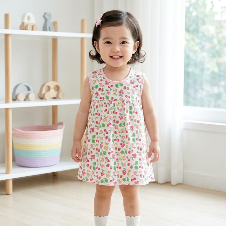 Babyonline A3-OF2R ชุดกระโปรงพิมพ์ลายน่ารักสำหรับเด็กผู้หญิง ผ้าฝ้าย นุ่ม ใส่สบาย รูปที่ 4