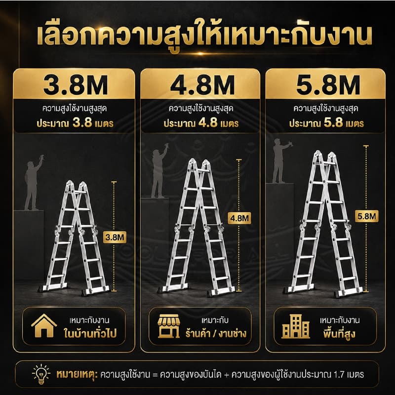 TFA บันไดพับได้ บันไดอลูมิเนียม บันได หนา 6.5 มม รับน้ำหนักได้ 30000KG ยาวทั้งหมด3.8m/4.8m/5.8m รูปที่ 6