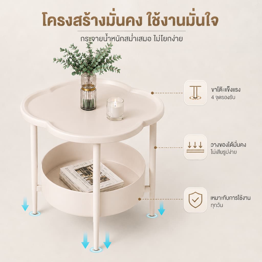 ES โต๊ะข้างโซฟา โต๊ะข้างเตียง ดีไซน์เรียบง่าย สร้างสรรค์ เคลื่อนย้ายสะดวก เก็บของได้ 2 ชั้น โต๊ะกาแฟ รูปที่ 7