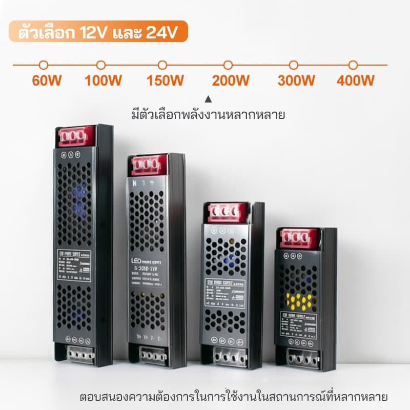 อะแดปเตอร์ LED DC 12V/24V 60W-400W หม้อแปลงบางเฉียบ ไฟออกเสถียร ไร้เสียงรบกวน สำหรับไฟเส้น LED รูปที่ 4
