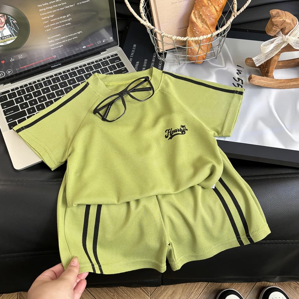 ชุดกีฬาเด็ก ชุดเด็กใส่เล่นในบ้าน ลายแถบ คอกลม ใส่ออกกำลังกาย เด็กชายเด็กหญิงใส่ได้ รูปที่ 6