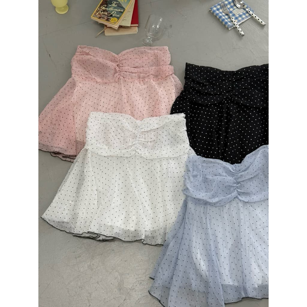 LindaaPlus-- กระโปรงลายจุดสาวอวบอ้วน Polka Dot Midi Skirt^ྀི⋆.˚ ดีเทลช่วงเอว จับจีบแต่งย่นๆ แต่งขอบตัดสีเพิ่มความน่ารัก รูปที่ 2