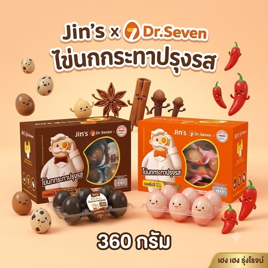Jin's x Dr.Seven จิ้นส์ ไข่นกกระทาปรุงรส รสพะโล้ รสสไปซี่ 360 กรัม รูปที่ 1