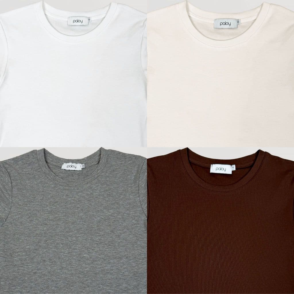 Paloy - PL0269 เสื้อครอปแขนสั้น สีพื้น ผ้านุ่มยืด รูปที่ 2