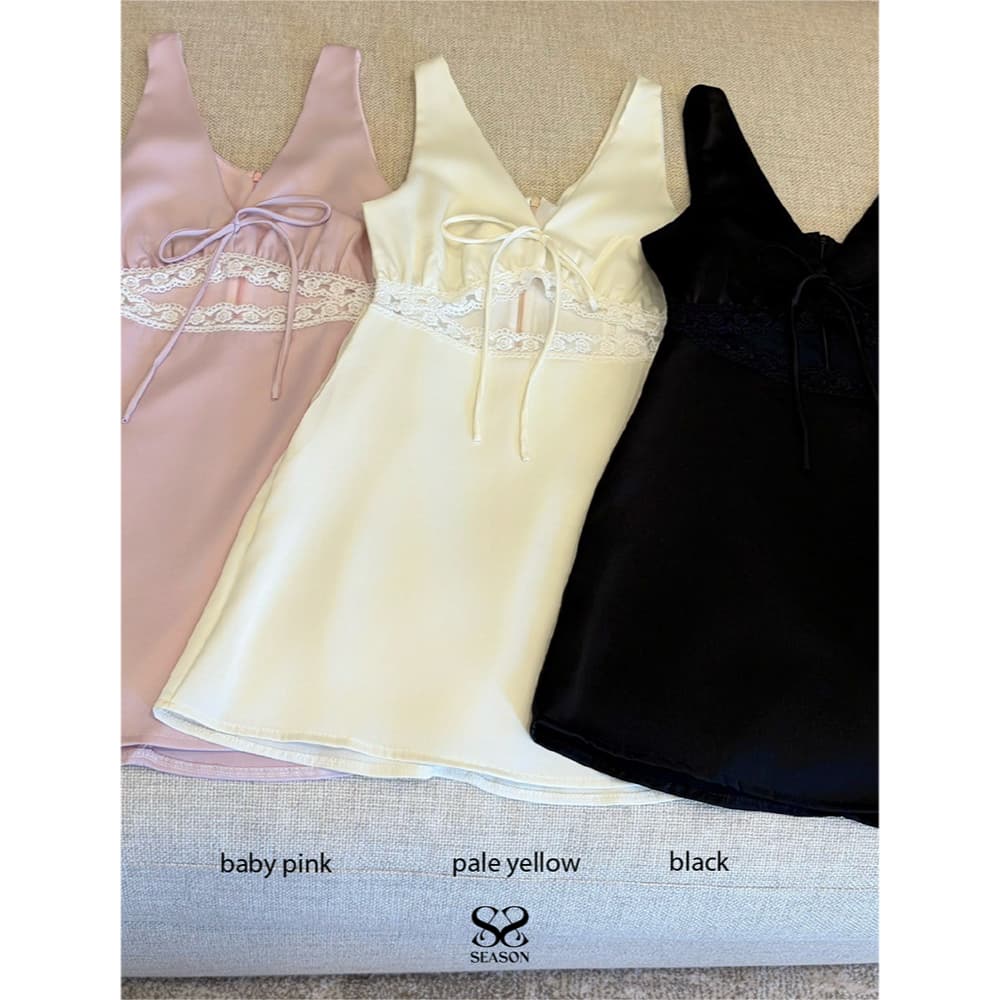 SEASON STUDIO - FIONA LACE DRESS / มินิเดรสแขนกุด ผ้าซาติน ดีเทลลูกไม้ รูปที่ 9