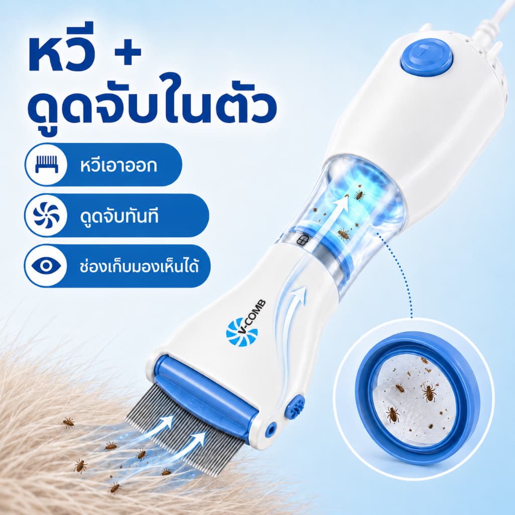 PETWELL หวีไฟฟ้ากำจัดเหา หวีดูดเหา หวีสางเหา เสียบปลั๊กและใช้งา ใช้ได้ทั้งคนและสุนัข รูปที่ 9