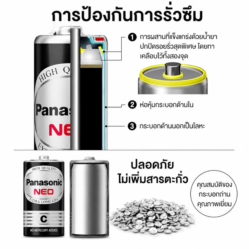 ถ่านไฟฉาย Battery Carbon Zink Neo สีดำ size"C" Panasonicแท้ กล่องละ24ก้อน รูปที่ 8