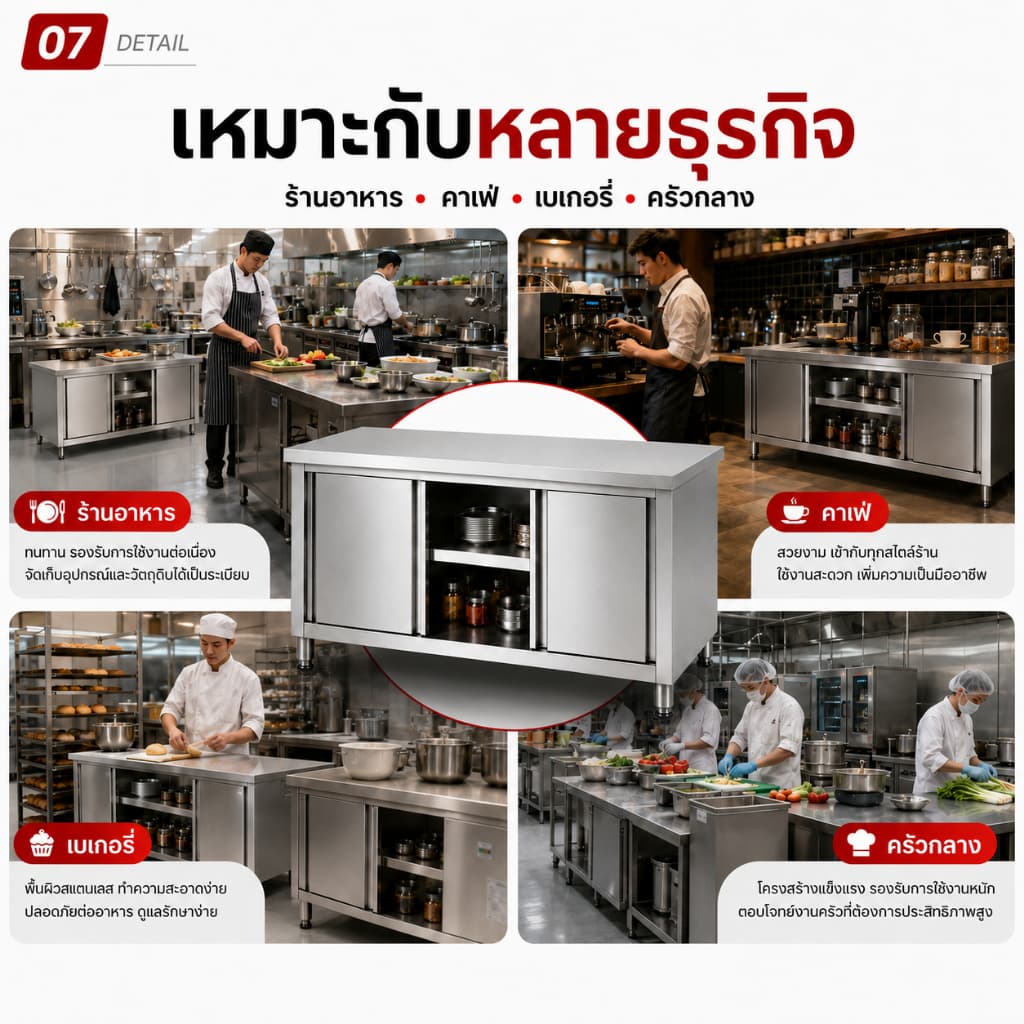 ชั้นวางของ ตู้สแตนเลส ชั้นวางจาน โต๊ะวางของในครัว โต๊ะสแตนเล ปรับความสูงได้ รับน้ำหนักได้500KG รูปที่ 8
