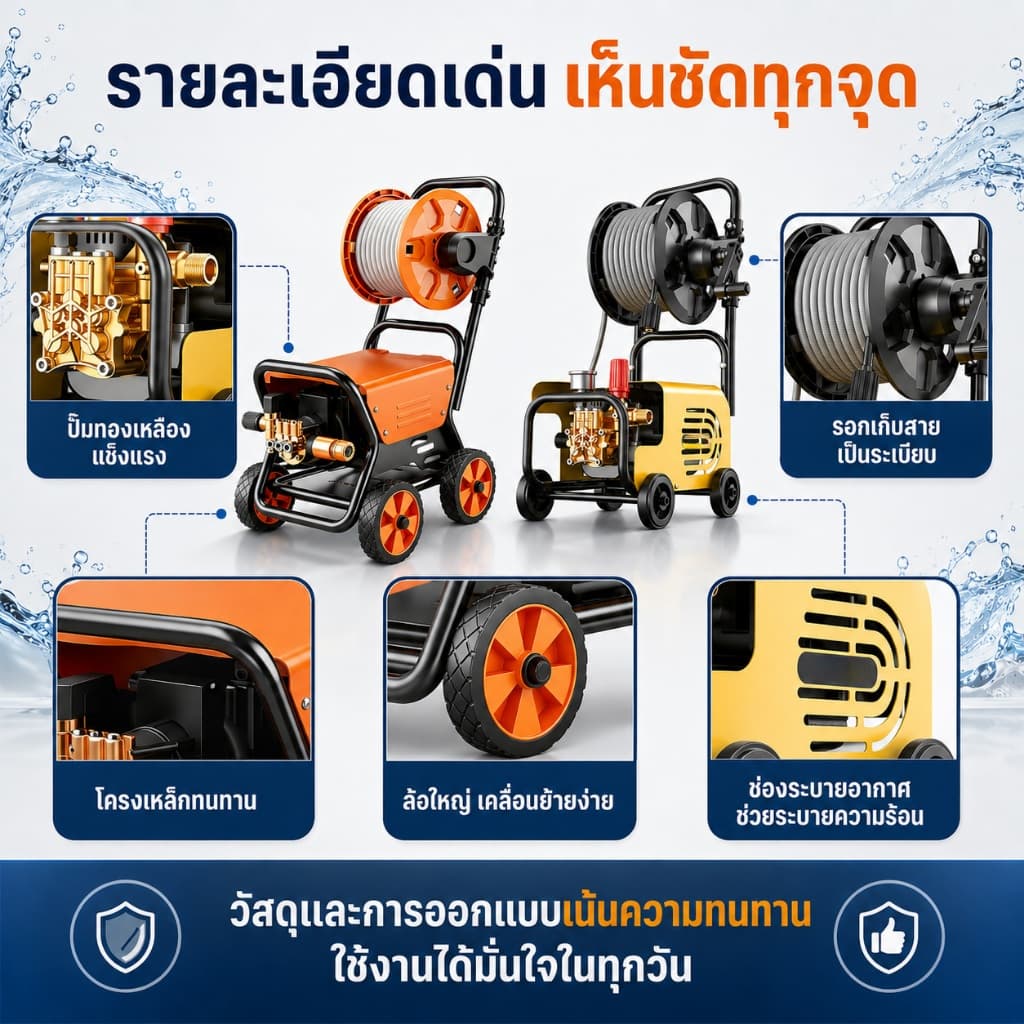 REAIM เครื่องฉีดน้ำแรงดันสูง 5800W ปรับแรงดันน้ำได้ เคลื่อนย้ายสะดวก ดูดน้ำได้ด้วยตัวเอง รูปที่ 4