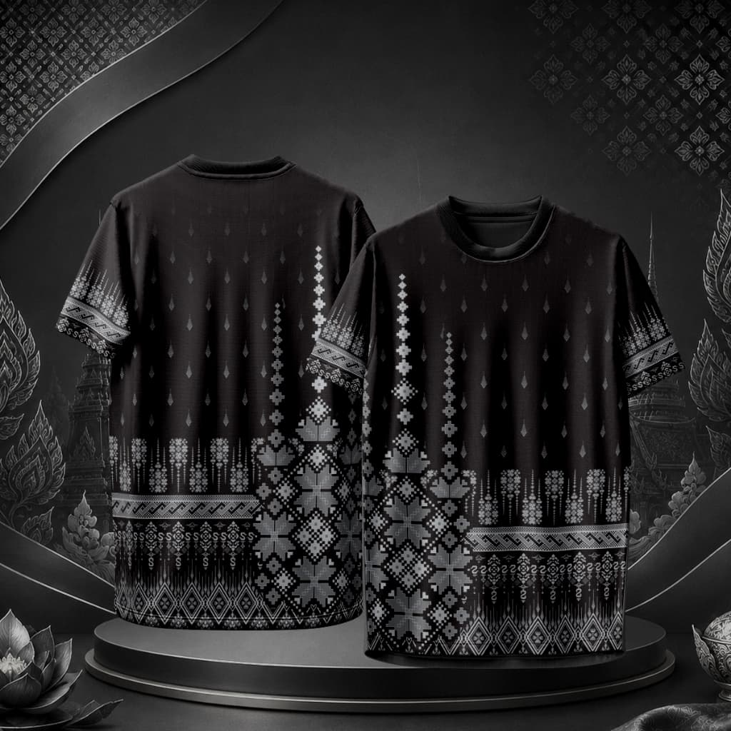 เสื้อคอกลม ไว้อาลัย สีดำ ใส่สบาย เนื้อผ้าดี รูปที่ 3