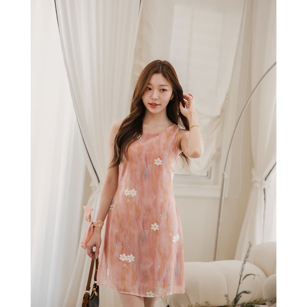 DR0448 LABELLE รุ่น Meira Dress ลายดอกไม้สีฟ้าน่ารัก รูปที่ 4