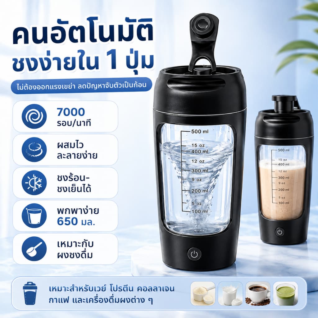 แก้วคนอัตโนมัติ ขนาดใหญ่650ml แก้วปั่นคนคอแลแจน แก้วกาแฟชงผงโปรตีนได้ละเอียด รูปที่ 7