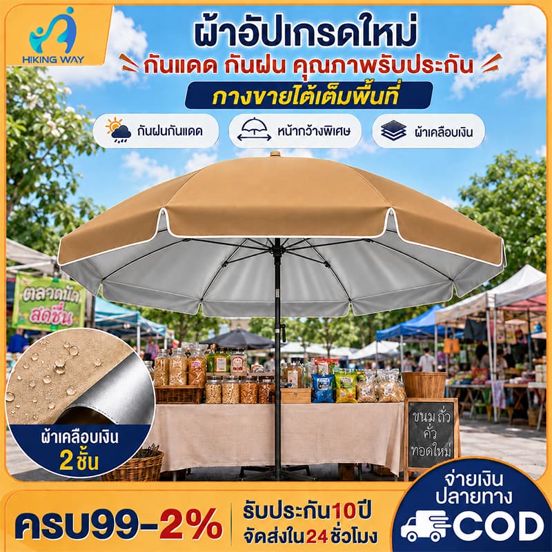 ร่มขายของตลาดนัด ร่มสนาม ร่มกันแดดสนามใหญ่ ความสูงสามารถปรับได้ กลางแจ้ง ร่มชายหาด ผ้าออกซ์ฟอร์ด กางง่าย ป้องกันฝนและแด รูปที่ 1