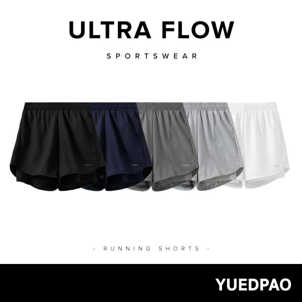 Yuedpao Sportswear - Running Shorts 2025 กางเกงออกกำลังกายขาสั้น กางเกงวิ่ง 2in1 มีซับใน พร้อมกระเป๋าด้านข้าง (5 สี)