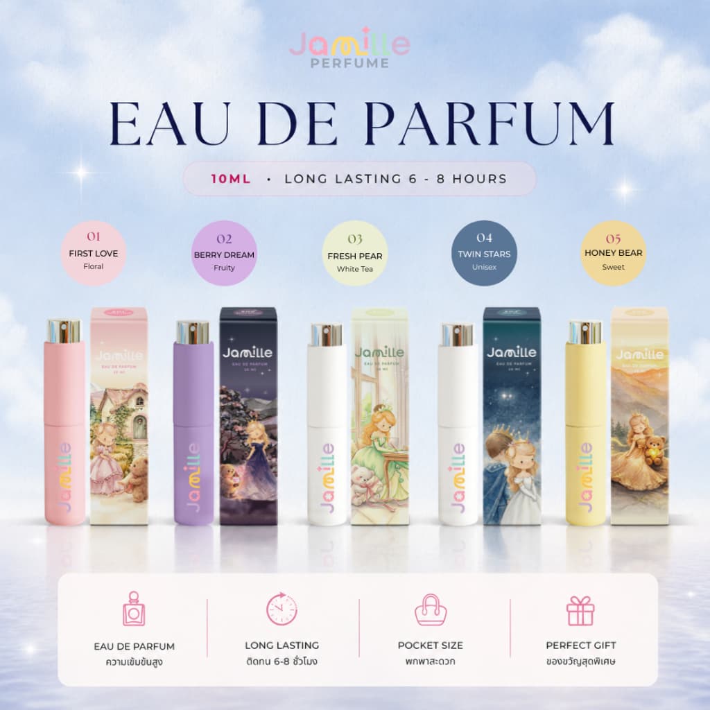 Jamille Perfume | น้ำหอมพกพา 5 กลิ่น หอมนาน 6-8 ชั่วโมง Eau De Parfum ขนาด 10ml สำหรับทุกโอกาสและลุคในชีวิตประ รูปที่ 1