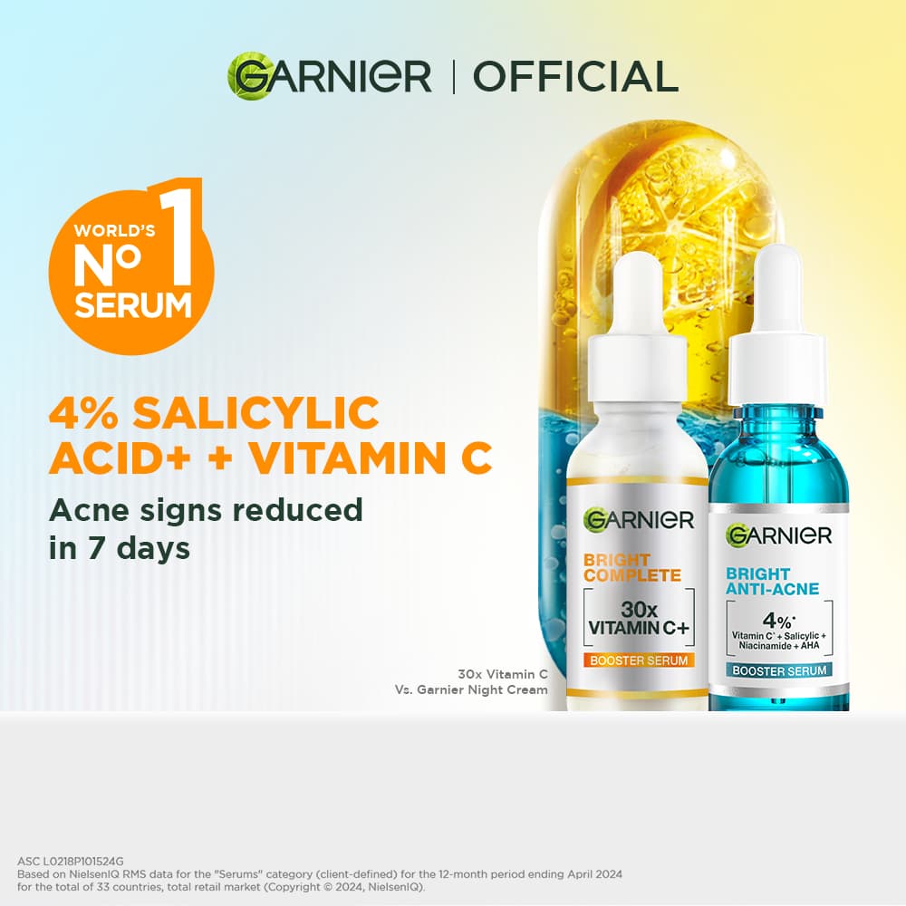 Garnier การ์นิเย่ ไบรท์ คอมพลีท โอเวอร์ไนท์ บูสเตอร์ เซรั่ม 30 มล. + วิตามินซี บูสเตอร์ เซรั่ม 30 ml GARNIER รูปที่ 1