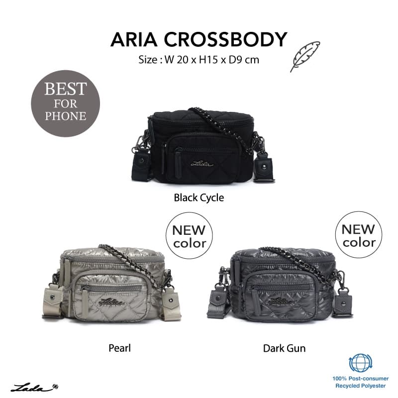 NEW Lada กระเป๋าสะพายข้าง รุ่น Aria Crossbody Cycle Series สะพายได้หลายแบบ ถอดสายได้ เบานุ่มมือ ใส่โทรศัพท์ ผ้า Recycle รูปที่ 1