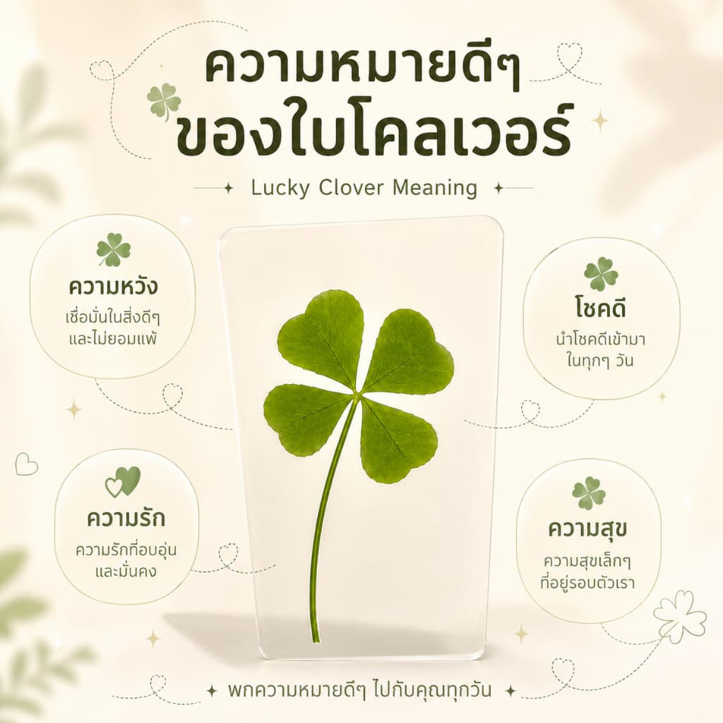 ใบโคลเวอร์ 4 แฉก เครื่องรางนำโชค ใบโคลเวอร์เสริมดวง ความรัก/โชคลาภ ใส่หลังเคสมือ รูปที่ 6