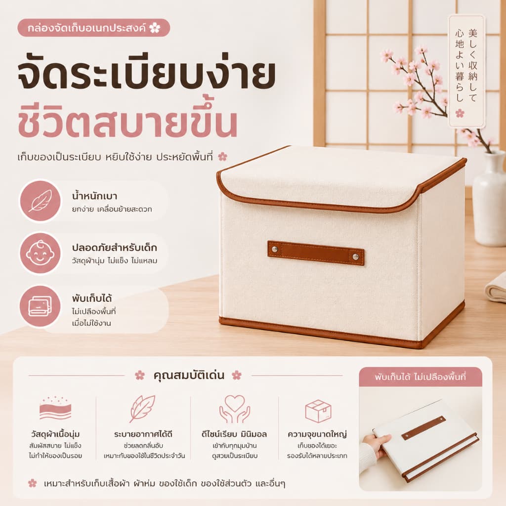 COD กล่องเก็บผ้า Oxford พับได้ มีฝาปิด กล่องเก็บของ จัดระเบียบเสื้อผ้า ผ้าห่ม ผ้านวม l casa & co. รูปที่ 1