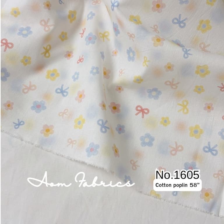 Aom Fabricsผ้าคอตตอนป๊อปลินลายดอก No.1602-1607 น่ารักมาก ผ้านิ่ม หน้ากว้าง 58 นิ้ว ผ้าเมตรนำเข้า รูปที่ 5