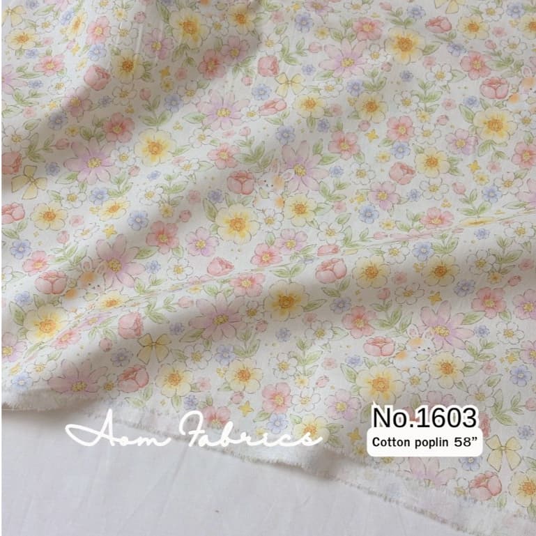 Aom Fabricsผ้าคอตตอนป๊อปลินลายดอก No.1602-1607 น่ารักมาก ผ้านิ่ม หน้ากว้าง 58 นิ้ว ผ้าเมตรนำเข้า รูปที่ 8