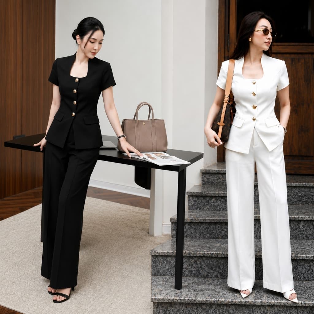 Tarastore ชุดเซ็ตสีขาว ใส่แล้วดู ลุคผู้ดี #H564 รูปที่ 1