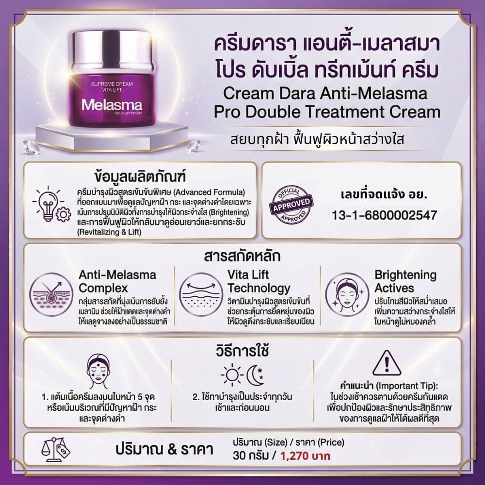 CREAM DARA Anti Melasma Pro Treatment Cream 50 g. รูปที่ 4