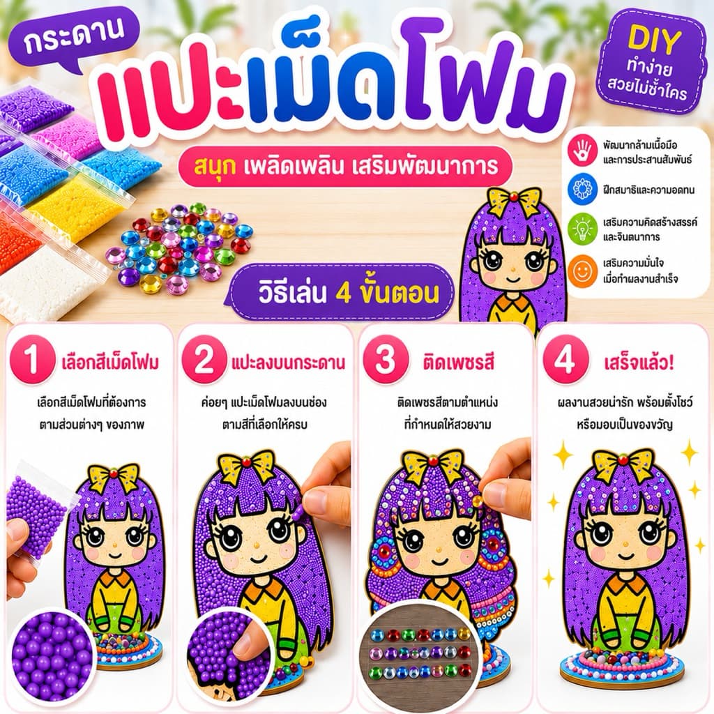ลายเยอะ ดินโฟม กระดานแปะเม็ดโฟม diy ระบายสีแผ่นไม้ ดินปั้น ของเล่นเสริมพัฒนาการ ลายใหม่ รูปที่ 2