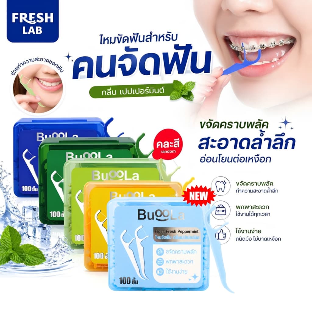 BUOOLA ไหมขัดฟันทั้งหมด 5 สี กลิ่นเปปเปอร์มินต์ ช่วยขจัดเศษอาหาร เส้นไหมเหนียวทน รูปที่ 1