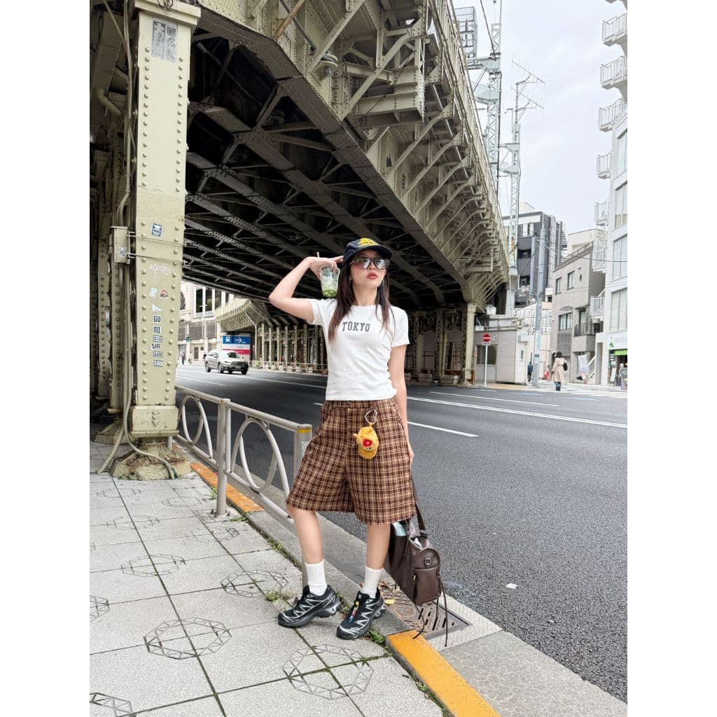 SORA SCOTT PANTS - ขาสั้น 3 ส่วน เอวสม็อค ลายสก็อต รูปที่ 6
