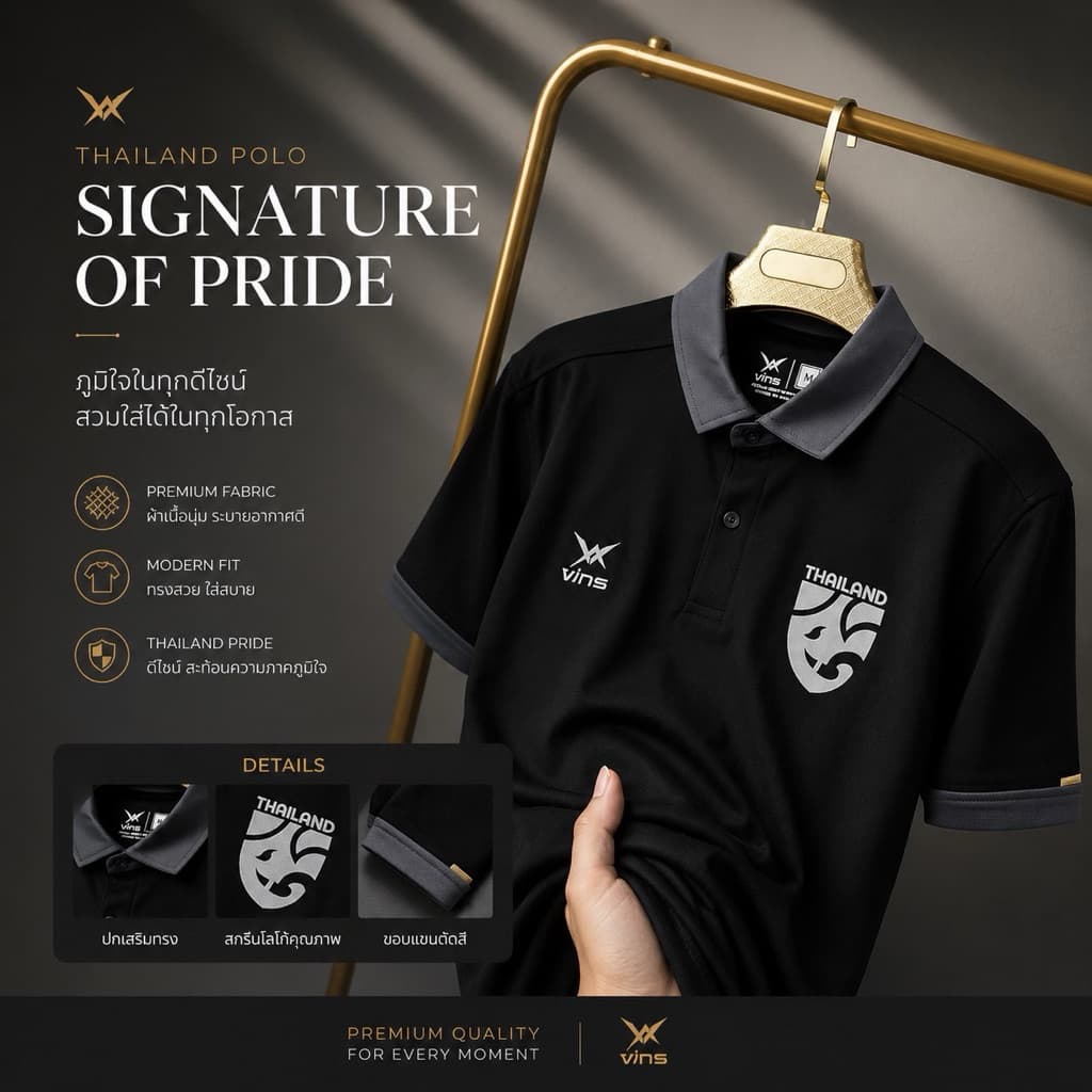เสื้อโปโลคอปก Vins 221Premium พร้อมใหม่เงิน เนื้อผ้านุ่มใส่สบาย มีหลายสีให้เลือก ไซส์ M-XXL รูปที่ 3
