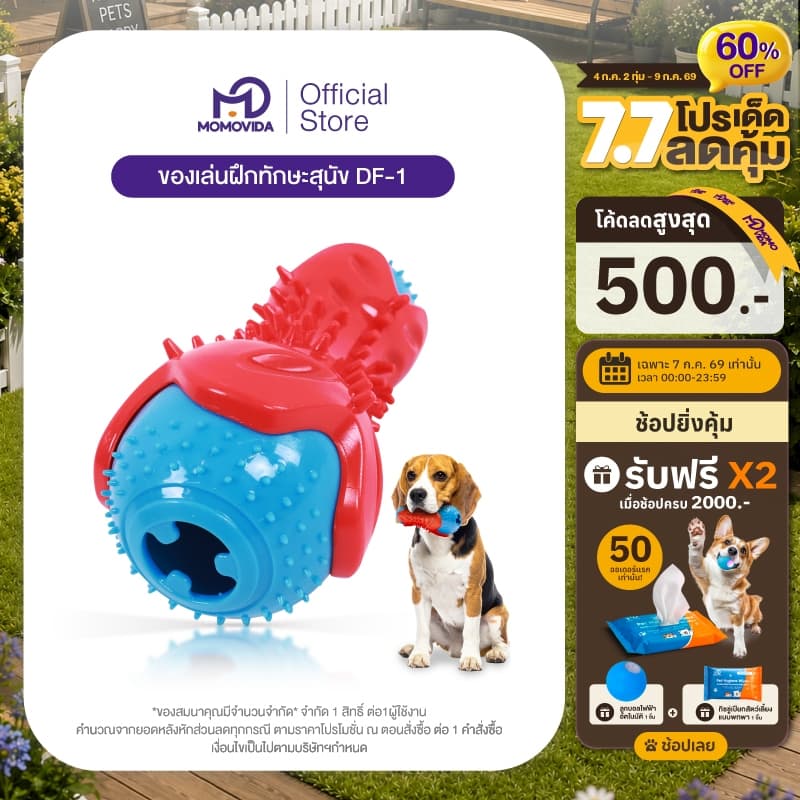 MOMOVIDA ของเล่นสัตว์เลี้ยง ของเล่นยางกัด ของเล่นให้อาหารสัตว์ ทนต่อการกัด ช่วยขัดฟัน ฝึกทักษะ ของเล่นสุนัข รุ่น DF-1 รูปที่ 1