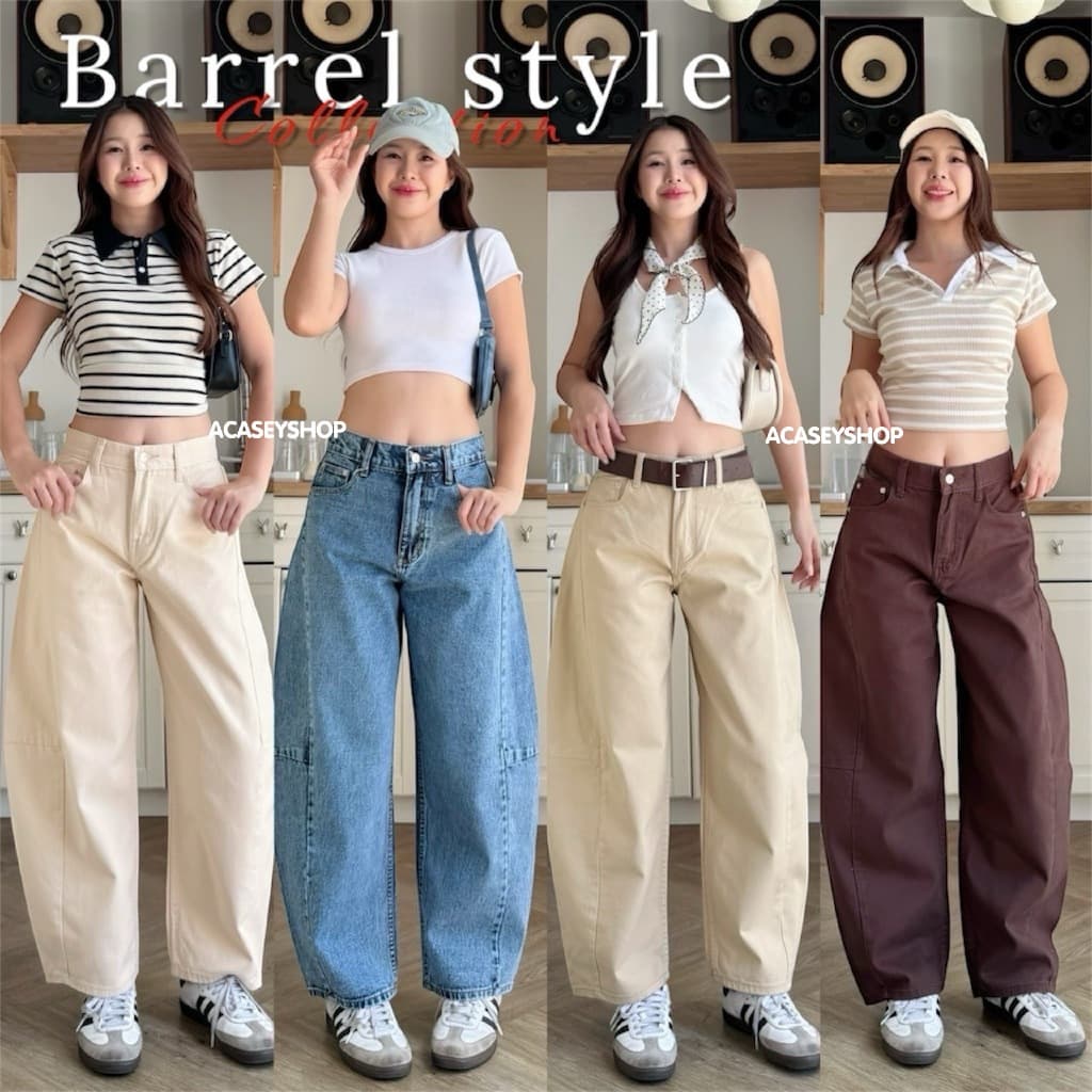 Acasey กางเกงยีนส์ผู้หญิง ขายาว ผ้าไม่ยืด ทรงใหม่สุด Barrel Style ไซส์ S - 36 รูปที่ 1