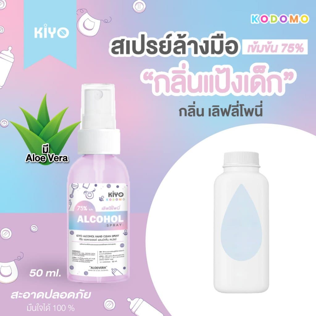 สเปรย์ "กลิ่นแป้งเด็ก" Alcohol 75% หอมสะอาดเหมือนแป้งเด็ก เหมาะสำหรับเด็กและผู้ใหญ่ พกพาง่าย 50 ml รูปที่ 2