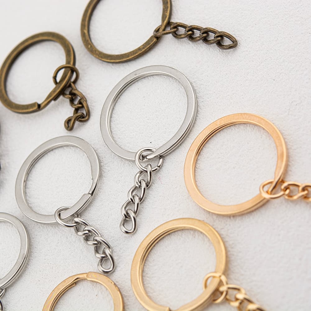 พวงกุญแจแบบแบนพร้อมโซ่ อะไหล่พวงกุญแจ พวงกุญแจหนัง Key cover สี Nickel, KC Gold, Antique bronze plated flat key rings รูปที่ 2