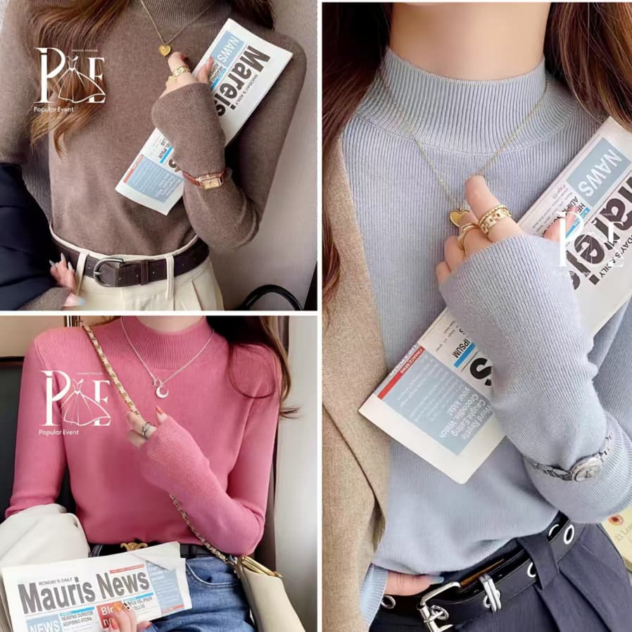 เสื้อไหมพรมคอเต่าแขนยาว ร่องใหญ่ ผ้านิ่มสีพื้น Clothing Women รูปที่ 1