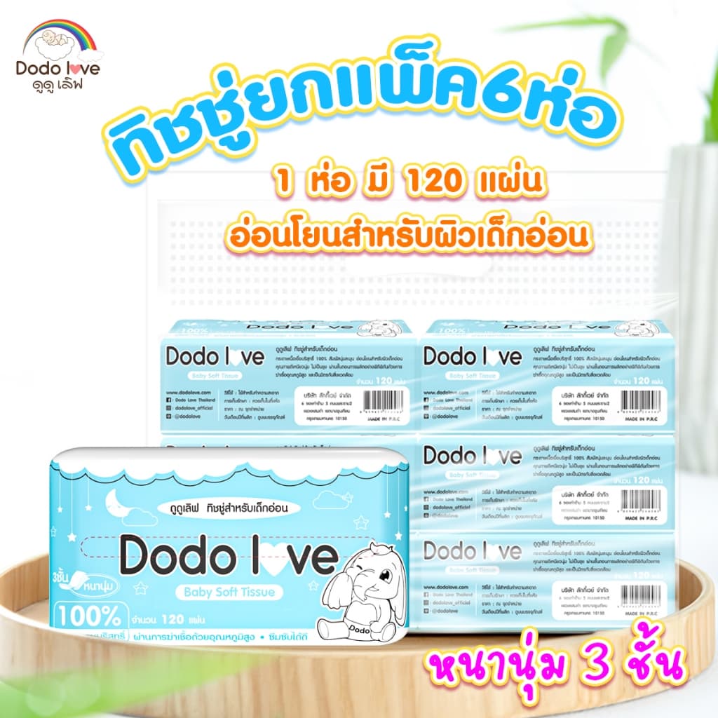 ส่งด่วน แพ็ค 6 ชิ้น กระดาษทิชชู่ Baby Cotton Soft Tissue ทิชชู่ สำหรับเด็กอ่อน หนานุ่ม 3 ชั้น รูปที่ 1