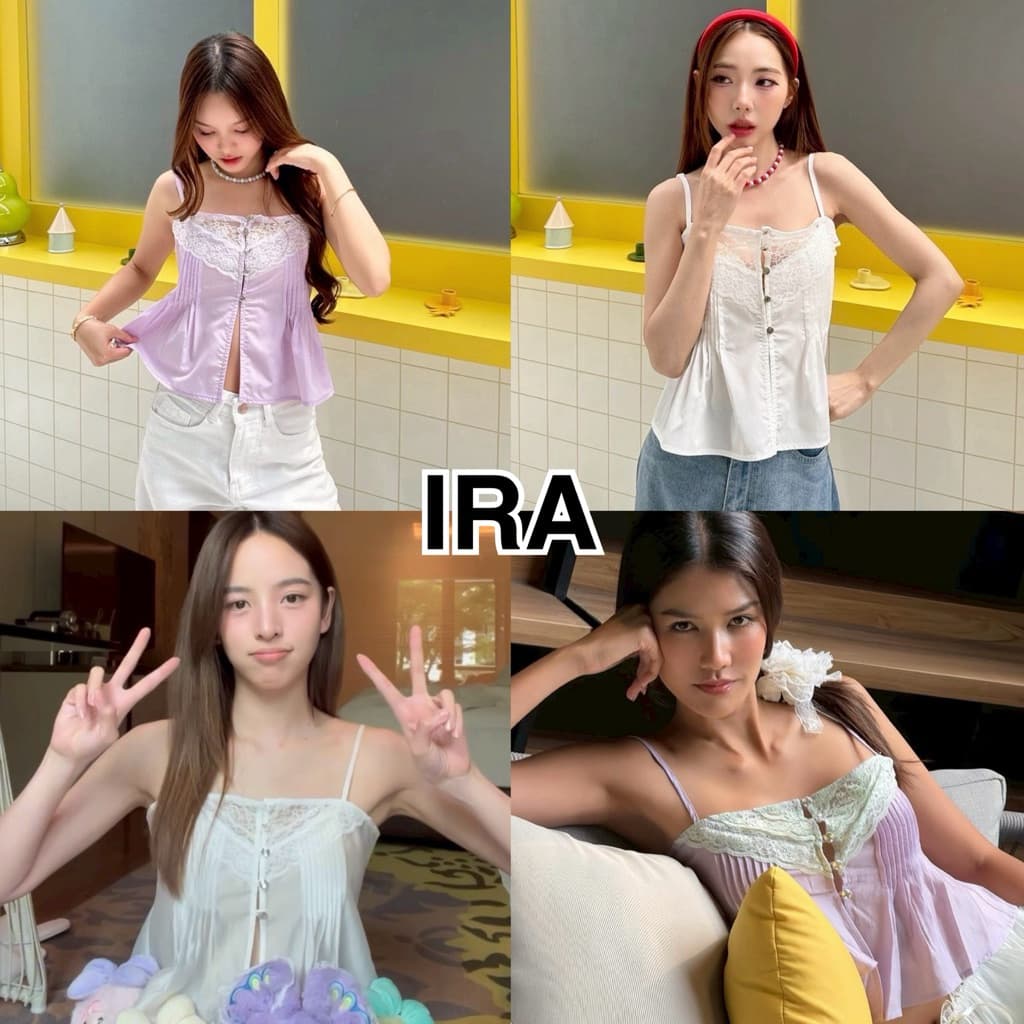 BY IRA เสื้อสายเดี่ยวลูกไม้ แต่งลูกไม้ช่วงอก กระดุมหน้า จับจีบด้านหน้า สายปรับได้ ผ้าใส่สบาย ต้องมีติดตู้ค้าสาวพะ รูปที่ 1