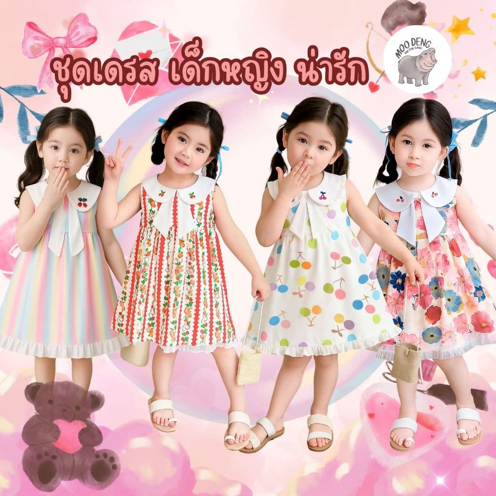 ชุดเดรสน่ารักๆเหมาะสำหรับลูกสาว คอปกปักลายเชอร์รี่ แขนกุด เนื้อผ้าเบา ระบายอากาศ พิมพ์ลาย3มิติ สวมใส่สบาย รูปที่ 2