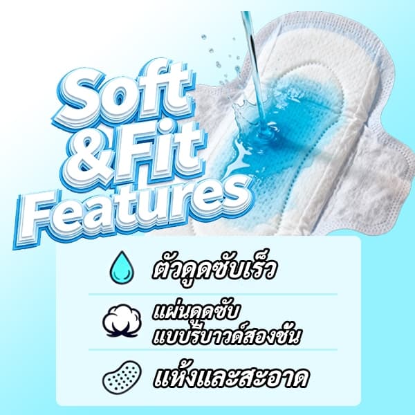 Sanita Soft & Fit Slim Wing 24.5cm 10's ผ้าอนามัยผู้หญิง ผิวสัมผัสนุ่ม สลิมมีปีก รูปที่ 5